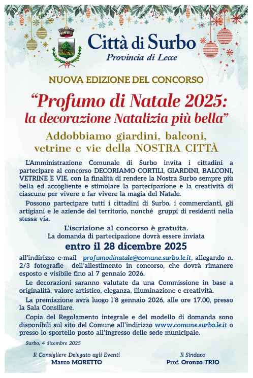 Nuova Edizione – CONCORSO  “Profumo di Natale 2025: la decorazione natalizia più bella”