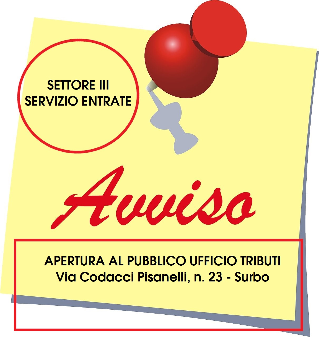Orario estivo ricezione al pubblico Settore III - Servizio Entrate